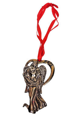 VTG Lenox Silver Plated Angel Christmas Ornament HOPE w Red Ribbon 3.25”
